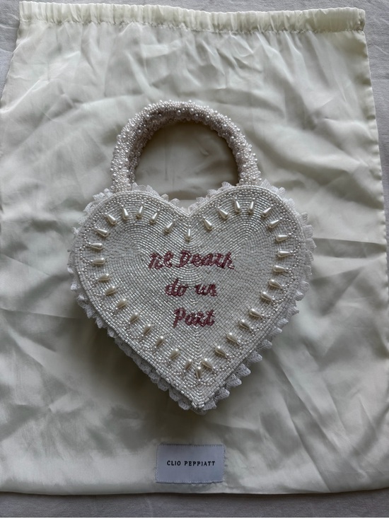 Clio Peppiatt Handbags - Clio Peppiatt White Beaded Heart Mini Bag